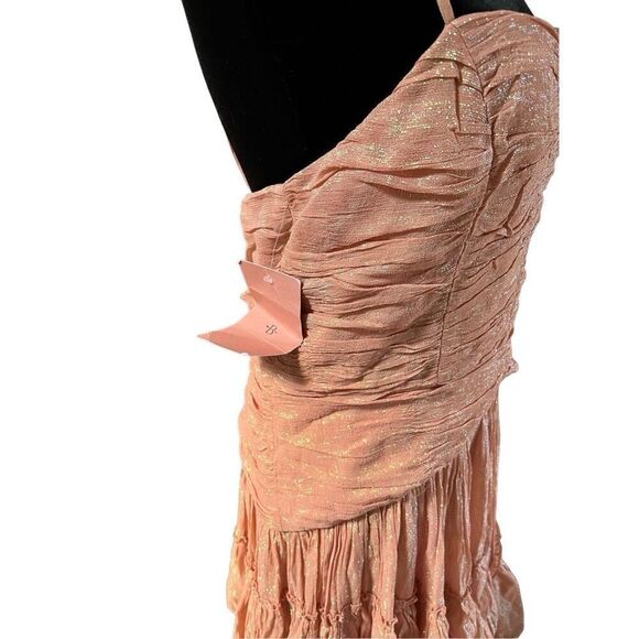 Anthropologie BHLDN Jessa Pink Metallic Asymmetrical Ruffled Drop-Waist Gown 8 - Picture 5 of 14